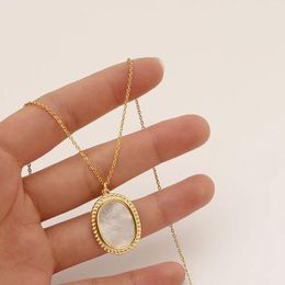 Pendants Natural Fresh Mother Shell Choker Oval Necklace W/14K Real Gold Eco Brass Pendant For Women Lady Party Wedding Jewellery 2024