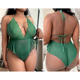 Oversized Fat MM Sexy And Fun Underwear One Piece Hollow Out Transparent Lace Strap Off The Back Set 8413 430077