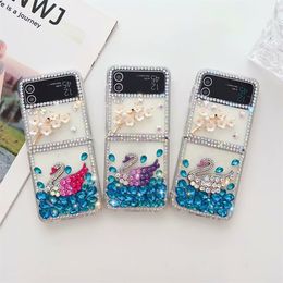 Glitter Phone Cases For Samsung Z Flip 5 4 3 Flip5 Flip4 Flip3 Fashion Designer Bling Sparkling Rhinestone Diamond Jewelled 3D Flower Crystal Back Cover