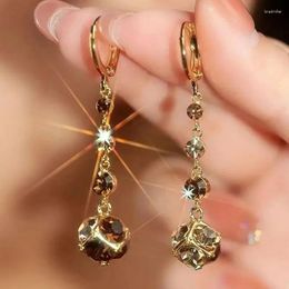 Dangle Earrings Fashionable Elegant Exquisite Brown Rhinestone Ball Zircon Tassel For Women Everyday Accessories Party Jewellery Gifts