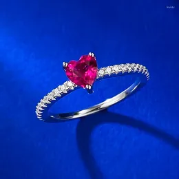 Cluster Rings S925 Silver Compact Love Ring Set With High Carbon Diamond Temperament Artificial Ruby Girl 925