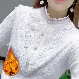 Women's T Shirts Autumn And Winter Fashion Solid Colour Pullover Half High Neck Lace Button Long Sleeve Slim Fit Casual Bottom Tops E173