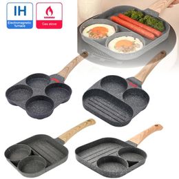 Pans 2/4 Hole Frying Pot Pan Omelet Non-stick Egg Ham Handle Thickened Kitchen Cookware