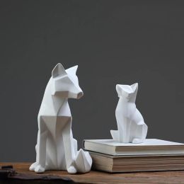 Miniatures Nordic Geometric Sculpture Fox Statue for Ornaments Desktop Bedroom Living