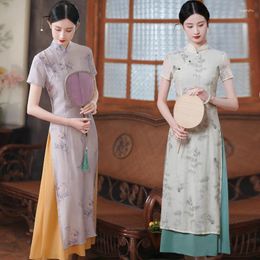 Ethnic Clothing 2024 Summer Spring Qipao Chinese Style Dresses Improved Ao Dai Split A-Line Cheongsams Mandarin Collar Vestidos
