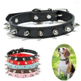 Dog Collars Pu Leather One Row Studded Spiked Puppy Collar Spiky Cat Adjustable Small Pet Kitten Neck Strap Black