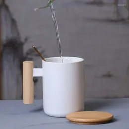 Mugs Wooden Handle Coffee Travel Mug Creativity Espresso Cups Simple Coffe Ceramic Cup Personalised Gift Drinkware Teaware Cafes Lid