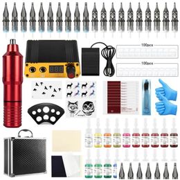 Tattoo Guns Kits Pen Kit Rotary Hine Power Supply With Cartridge Needles Pigment Inks Supplies Body Art For Beginertattoo Drop Deliver Dh3Pm