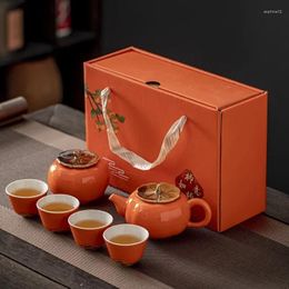 Teaware Sets Persimmon Ruyi Tea Set Gift Box High Appearance Level Home Ceramic Teapot Can Cup Fresh And Cute