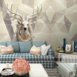 Wallpapers Custom Wallpaper 3D Po Mural Geometry Triangle Elk Line Nordic Background Wall Papers Home Decor Papel De Parede