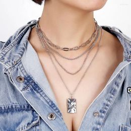 Pendant Necklaces Vintage Fashion Geometry Multilayer Choker Chain Necklace For Women Boho Punk Silver-plate Rectangular Brand Jewellery Gif