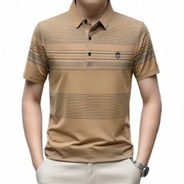 browon Brand Polo Shirt Men Tops 2024 New Fi Smart Casual Short Sleeve Office Work Clothes Striped Print Summer Men Polo G5aK#