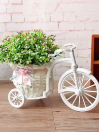 Vases Rattan Weaving Big Wheel Three Wheel Imitation White Rattan Weaving Flower Basket Flower Arrangement Rattan Car Decoration