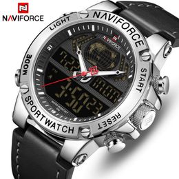 NAVIFORCE Top Brand Mens Fashion Sport Watchs Men Leather Waterproof Quartz Wristwatch Military Analogue Digital Relogio Masculino190F