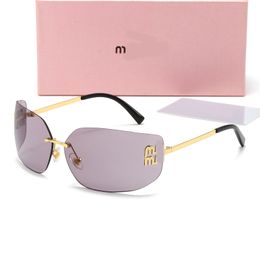with Versatile Half Sunglasses Letter Frameless for Mui Women Trendy Frame Fashion Goggles Eyeglasses M Personality Designer Glasses Box Original ui