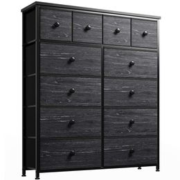 Enhomee Dresser with 12 Drawers, Tall Bedroom Dressers & Chests of Drawers for Closet, Living Room, Wood Top, Metal Frame Black