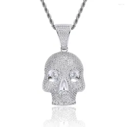 Pendant Necklaces Hip Hop Full CZ Stone Paved Bling Iced Out Gold Color Skeleton Skull Pendants Necklace For Men Rapper Jewelry Drop