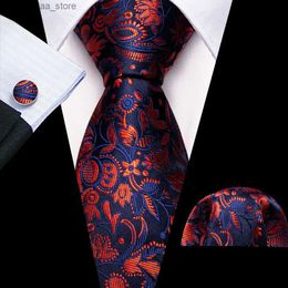 Neck Ties Neck Ties Luxury Ties for Men Blue Red Floral Silk Neck Tie Pocket Square Cufflinks Set Wedding Party Free Shipping BarryWang Clip 6534 Y240325
