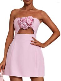 Casual Dresses Women Flowers Strapless Mini Dress Summer Cutout Backless Cocktail Beach Streetwear Aesthetic Clothes