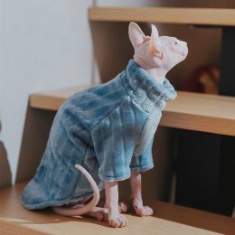 Clothing Winter Warm Sphynx Cat Hooded Sweatershirt Hairless Cat Clothes Devon Rex Thickening Flannel Fabric Turtleneck Coat for Outwear