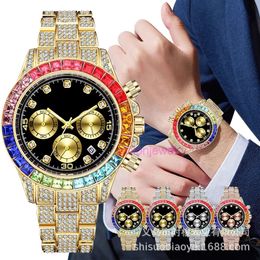 luxury mens watch women Stainless steel Colour Diamond Set Mens Roman scale calendar hip hop Watch Full