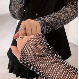 Accessories 40cm Length Glitter Rhinestone Mesh Sleeve Elastic Fishing Net 3mm Diamond Shiny Sun Nightclub Beach Forearm/arm Fake