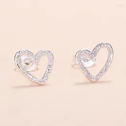 Stud Earrings 2024 France Fashion Romantic Women Silver Plated Heart Earring Exquisite Luxury Zircon Charm Wedding Jewellery