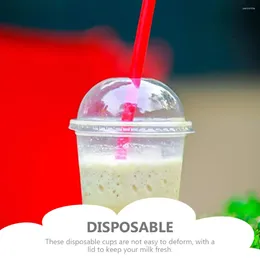 Disposable Cups Straws 40/50pcs 460/600ml Transparent Plastic Clear Empty Milk Bottles With Lids Tea Juice Cold Drink Smoothie