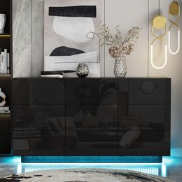 UEV LED 9 Drawer Dresser,black Dresser Bedroom Light,chest of Drawers with High Glossy Finsh for Bedroom,living Room,entryway(black)