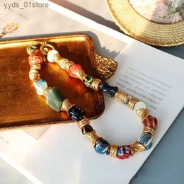 Earrings Necklace Vintage Palace Style Royal sisters Foreign Fashion Agate Stone Jade Irregular Necklace Natural Stone Ceramic Mosaic Necklace L240323