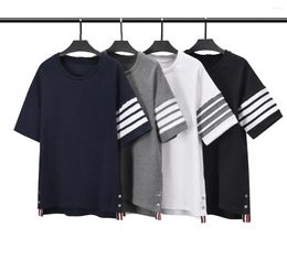 Men's T Shirts T-shirt Round Collar Cotton Waffle Four Bars Korean Version Of Sweat Absorption Leisure Short Sleeves