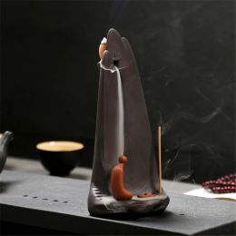 Burners Ceramic Backflow Incense Burner High Mountains and Flowing Water No Face Monk Creative Home Office Decoration