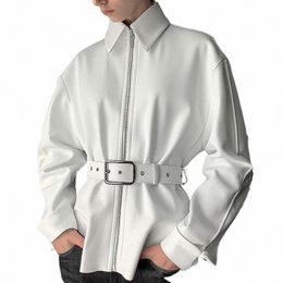 2024 Men Jackets Solid Colour Lapel Lg Sleeve Zipper Coats With Belt Streetwear Korean Fi Casual Men Jackets S-5XL INCERUN 29Vy#