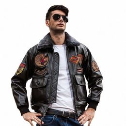 2020 USAF Genuine G1 Pilot Jacket Wool Collar Thick Cowhide Winter Russian Aviator Leather Coat Customised Plus Size XXL p43h#