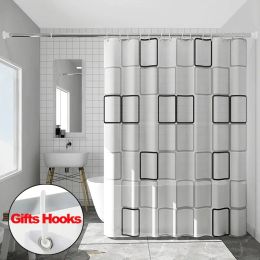 Curtains Bathroom Shower Curtains with Hooks Waterproof and Mildew Proof Durable Bathroom Screens PE EVA Selfcrop Fabric Shower Curtains