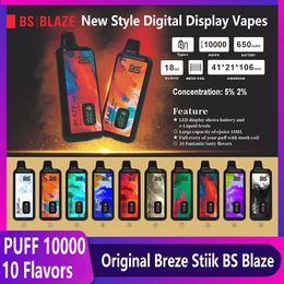 BREZE STIIK Original puff 10000 Disposable Vape Box Digital Display Vapes E Cigarette BS BLAZE 10000 Puff Vaper 10K Puff 18ml E-liquid 2% 5% 10 Flavours Big Vapour Pen