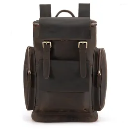 Backpack Leather Vintage Genuine 15.6 Inch Laptop For Men Travel Work Bag Schoolbag Daypack Casual Hiking Rucksack