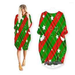 Casual Dresses Phechion Summer Christmas Pattern 3D Print Fashion Mid-length Dress Women Clothing Pocket Long Sleeve Top W45