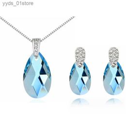 Earrings Necklace Fashion Water Drop Pendant Necklace Drop Earrings for Women Lover Crystal From Austria CZ Rhinestone Silver Colour Jewellery Sets L240323