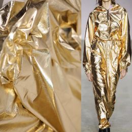 Fabric Magic Metal/Gold Springless shirt Mirror Creative artificial soft leather coated cloth thin trench coat designer fabric