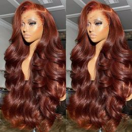 13x4 Reddish Brown Body Wave Lace Frontal Human Hair Wig HD Transparent Lace Frontal Wig Glueless Human Hair Wig PrePlucked