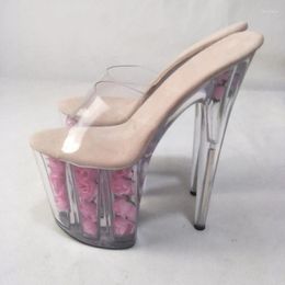 Dance Shoes Summer Style Romantic Pink Rose Glass Model Stage Performance High Heels 20CM Transparent