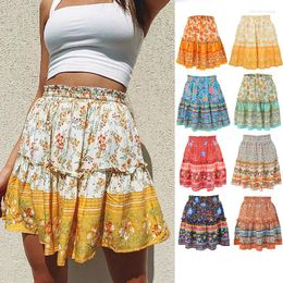 Skirts Women's Skirt Bohemian National Style Ruffled Printed Midi Women Streetwear Summer Above Knee Mini