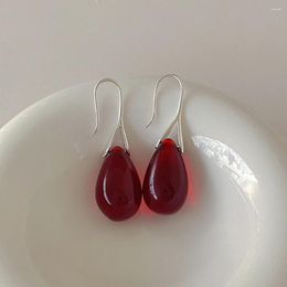 Dangle Earrings Minar Unusual Clear Red Colour Glass Water Drop Ball Long For Women Silver Plated Copper Wholesale Casual Jewellery