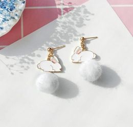 Autumn and winter Japan and South Korea sweet girl heart ins sprouting animal bunny ear nail hair ball earrings without pierced ea6540091