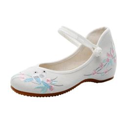 Flats Vintage Ladies Strappy Denim Embroidered Comfort Canvas Ballet Flats Soft Woman Ballerinas Flat Shoes Chic Style White