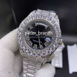 Men's full Iced Diamond Wristwatch prong set Watch Silver Stainless Steel Case black face Diamond Strap Automatic Mechanical 2543