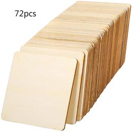 Crafts 72Pcs Unfinished Square Wood Slices Blank 3 x 3 Inch for Coasters Painting Craft