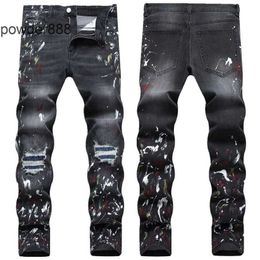 2024 New Straight Leg for Men Designer Hip Hop Fashion Mens Pants Jeans Top Quality Purple Motorcycle Cool Denim Pant JMHQ