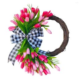 Decorative Flowers Spring Artificial Tulip Wreath Front Door Hanging 35cm Festive Party Supplies